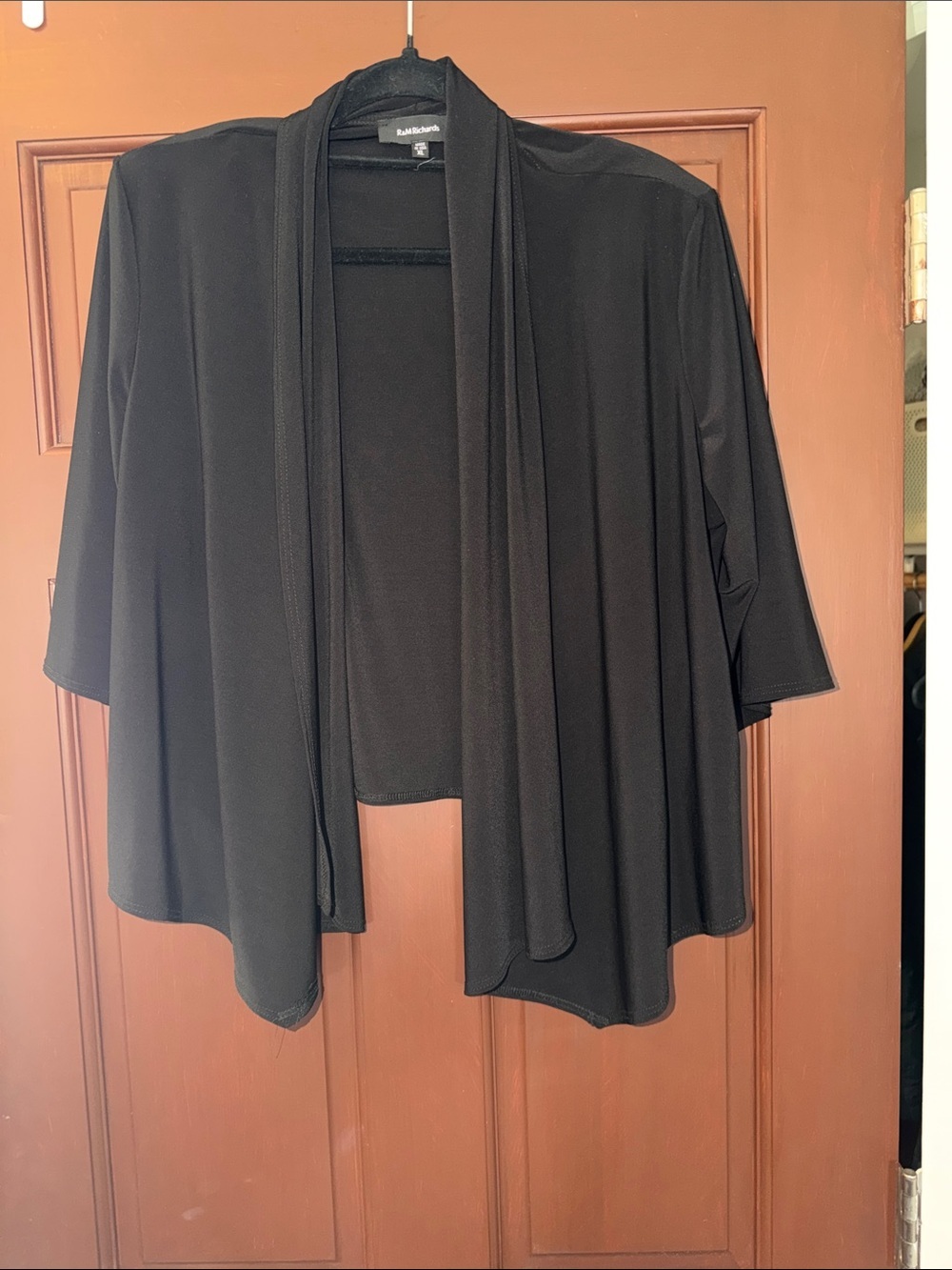R & M Richards Black Draped Open-Front Cardigan Shrug